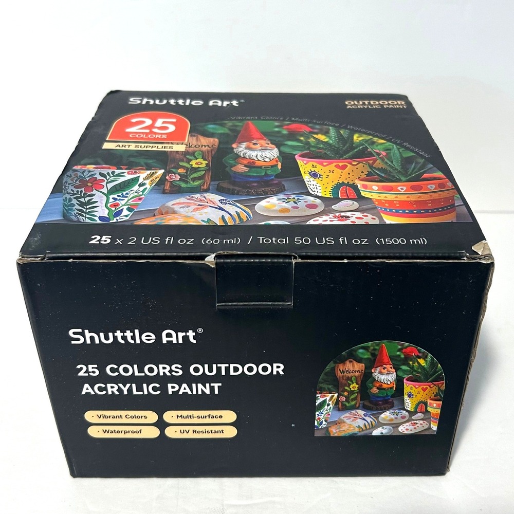NEW Shuttle Art Outdoor Acrylic Paint Set 25 Colors 2oz Bottles Multicolor Rocks